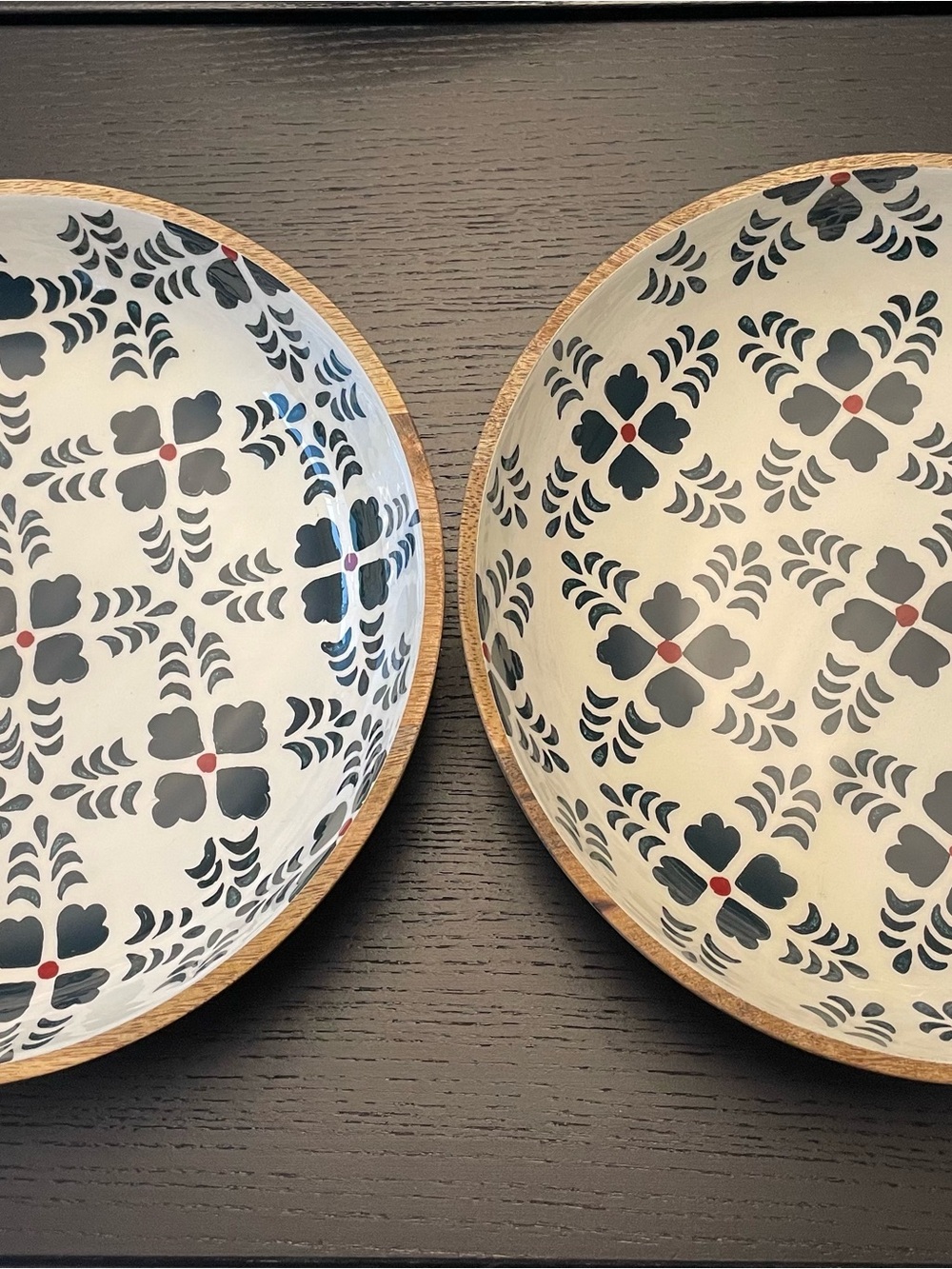 Threshold Cream and Black Patterned Serving Bowls with Red Accents